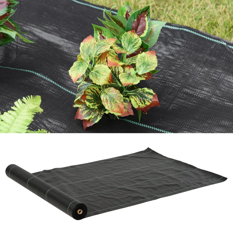 Outsunny Telo per Pacciamatura 50x1 m in PP Drenante e Traspirante per Orto, Serra e Giardino, Nero