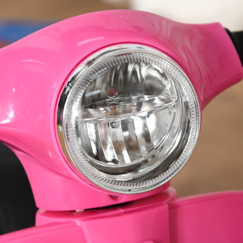 HOMCOM Elektrische kindermotor 6V met zijwieltjes, koplamp en claxon, 3 km/u, voor 1,5-3 jaar, roze