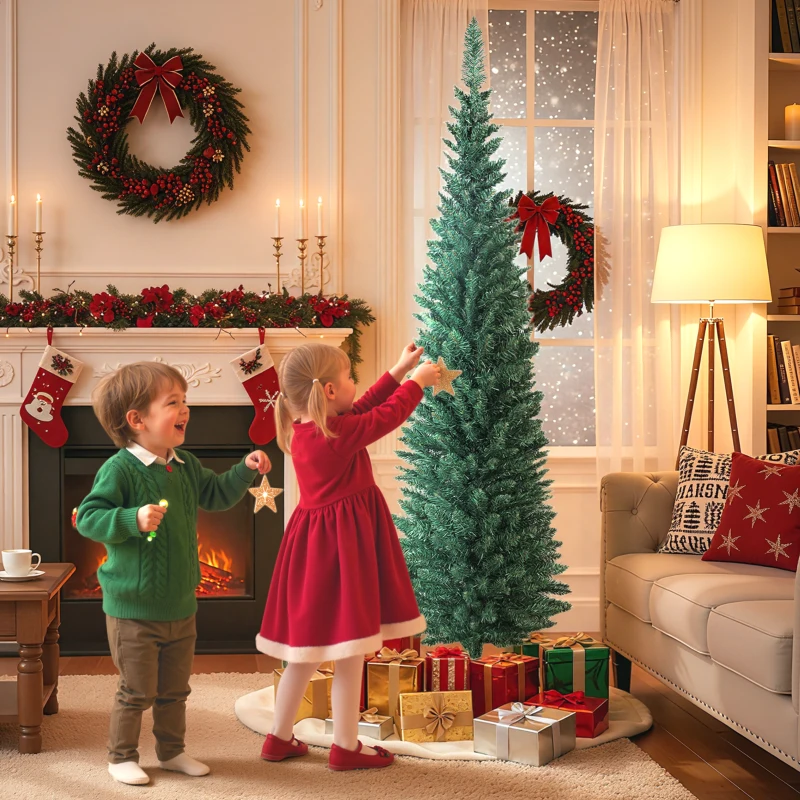 HOMCOM Albero di Natale Artificiale Slim 180 cm con 321 Rami a Forma di Abete, Base in Plastica, Verde