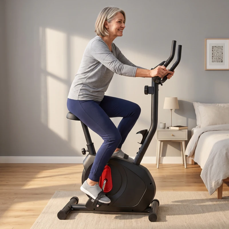 SPORTNOW Bicicleta Estática con Resistencia Magnética Ajustable Sensor Pantalla LCD y Asiento Regulable 88x50,5x131,5 cm Negro