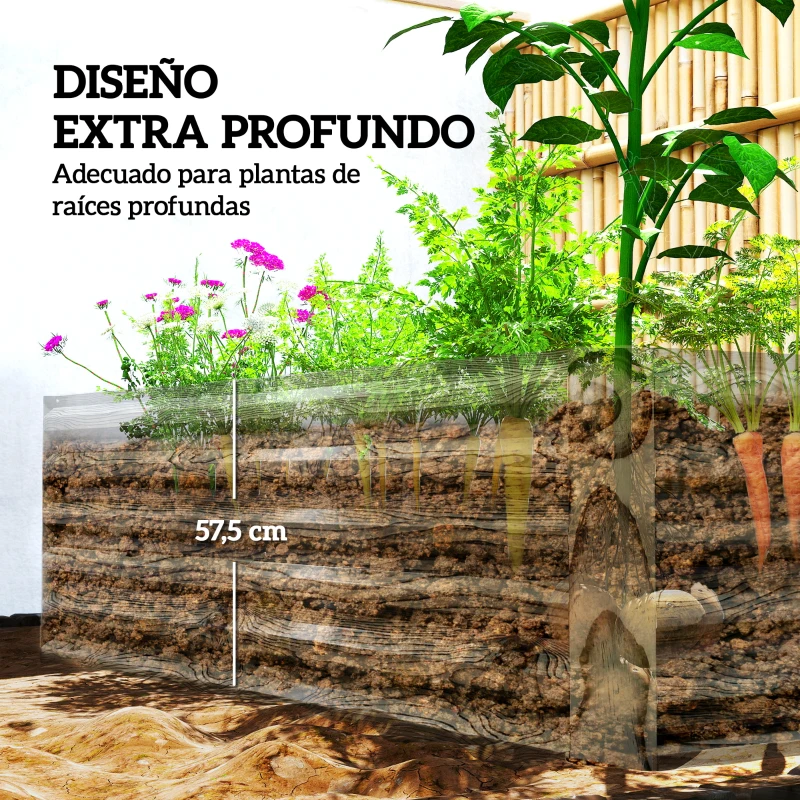 Outsunny Jardinera Exterior Grande Rectangular de Acero Galvanizado para Terraza con Base Abierta 180x90x57,5 cm Natural