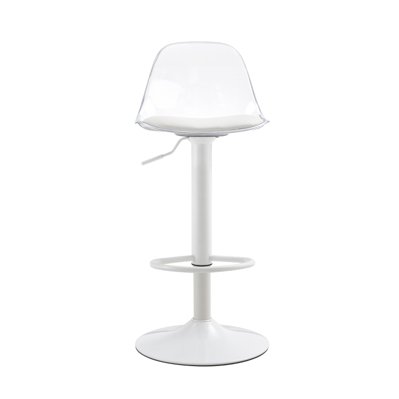 Lot de 2 tabourets de bar réglables, dossier ergonomique transparent, assise pivotante 360°, 40,5x39x82-104 cm, Blanc
