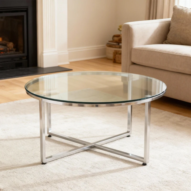 Plateau de table rond en verre trempé, ultra résistant, résistant à la chaleur, 76x76x0.72 cm, Transparent