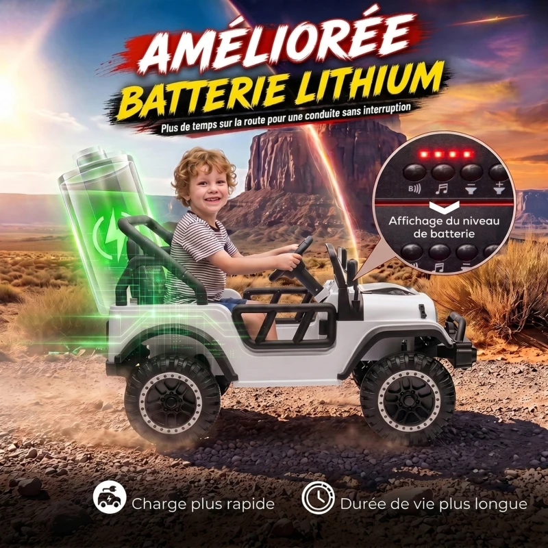 AIYAPLAY Voiture Électrique Enfants 12V, Buggy Électrique Enfants, 2 Moteurs, Télécommande 2,4G, Batterie Lithium, Blanc