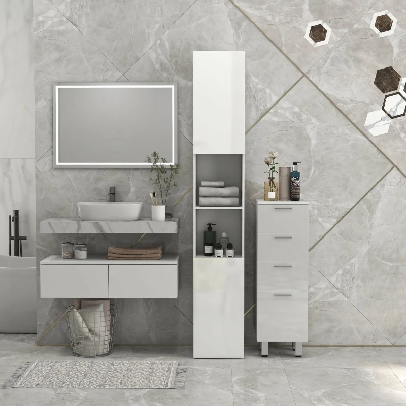 kleankin Mobile Bagno Alto Slim 181.5cm con Ripiani Aperti e 2 Armadietti, 30x30x181.5 cm, Bianco