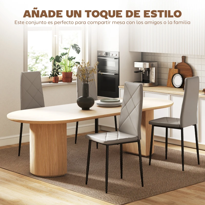 HOMCOM Set de 4 Sillas de Comedor Tapizadas de Piel Sintética con Respaldo Alto y Patas de Metal 41x50x97 cm Gris