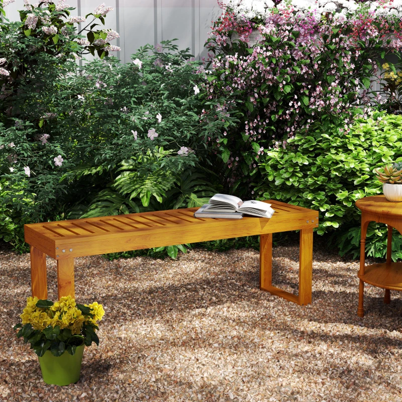 Outsunny Banco de Jardín de Madera de 2 Plazas con Asiento de Lamas Carga 300 kg para Exteriores 120x34x43 cm Teca