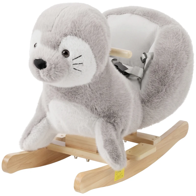 AIYAPLAY Cavallo a Dondolo per Bambini 1-3 Anni a Forma di Foca con Suoni Realistici, Cintura di Sicurezza, Grigio
