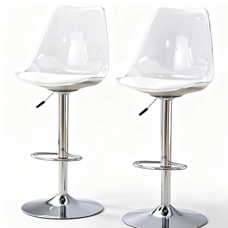 Lot de 2 tabourets de bar réglables, dossier ergonomique transparent, assise pivotante 360°, 40,5x39x82-104 cm, Blanc