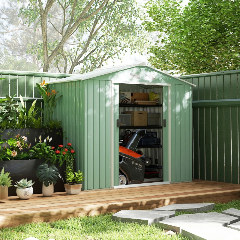 Outsunny Abri de Jardin 2,42 m² - Remise pour Outils avec Fondation - cabanon Porte verrouillable - tôle d'acier Vert clair