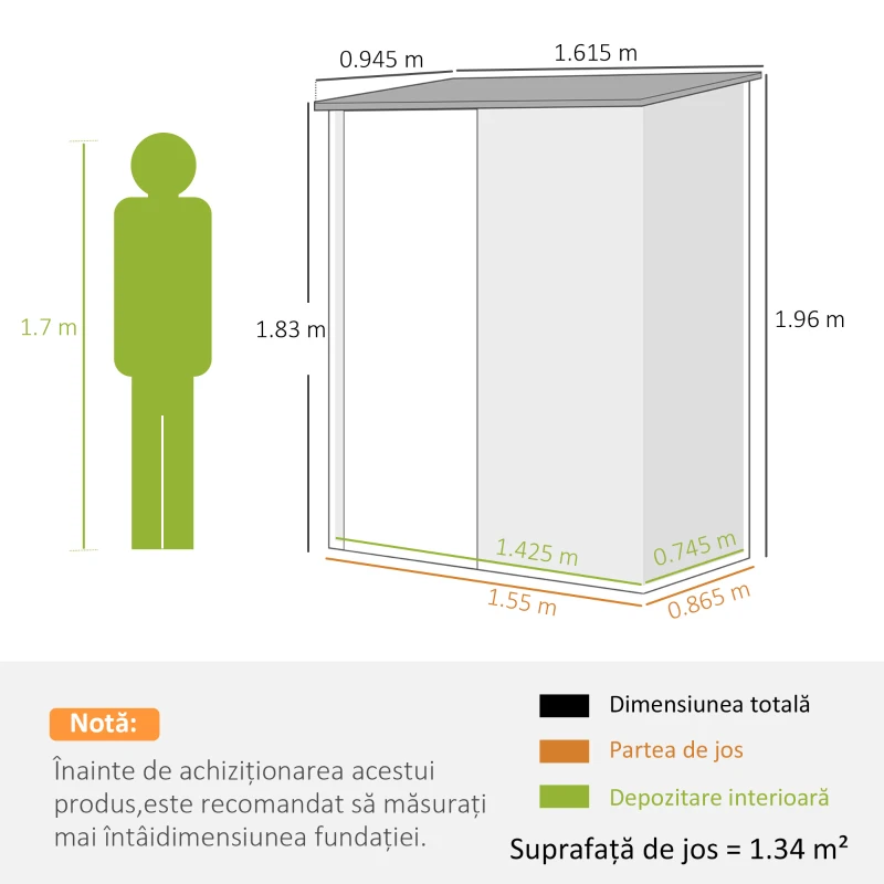 Outsunny Magazie de Gradina Pentru Unelte din Tabla de Otel cu Zavor, 161.5x94.5x196cm, Negru(m-9)