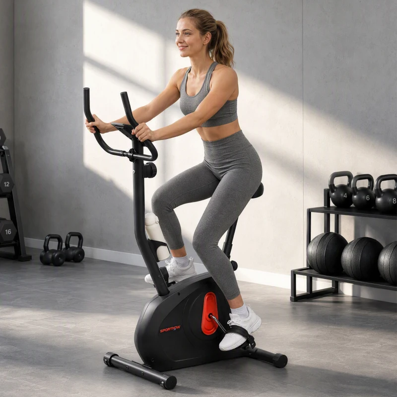 SPORTNOW Bicicleta Estática con Resistencia Magnética Ajustable Sensor Pantalla LCD y Asiento Regulable 88x50,5x131,5 cm Negro