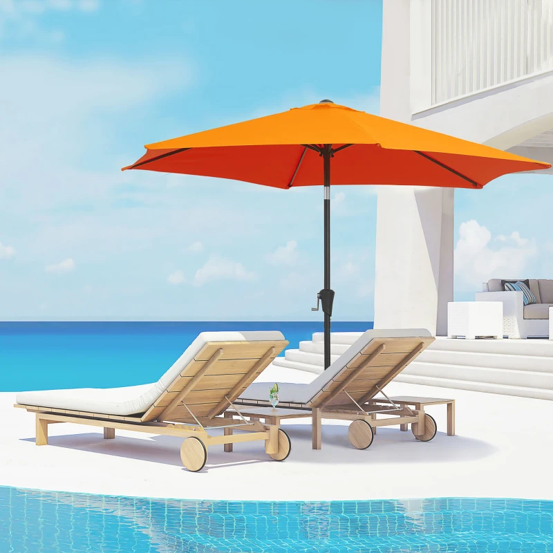 Outsunny 2.6M Garden Parasol Umbrella with Tilt and Crank, Outdoor Sun Parasol Sunshade Shelter with Aluminium Frame, Orange