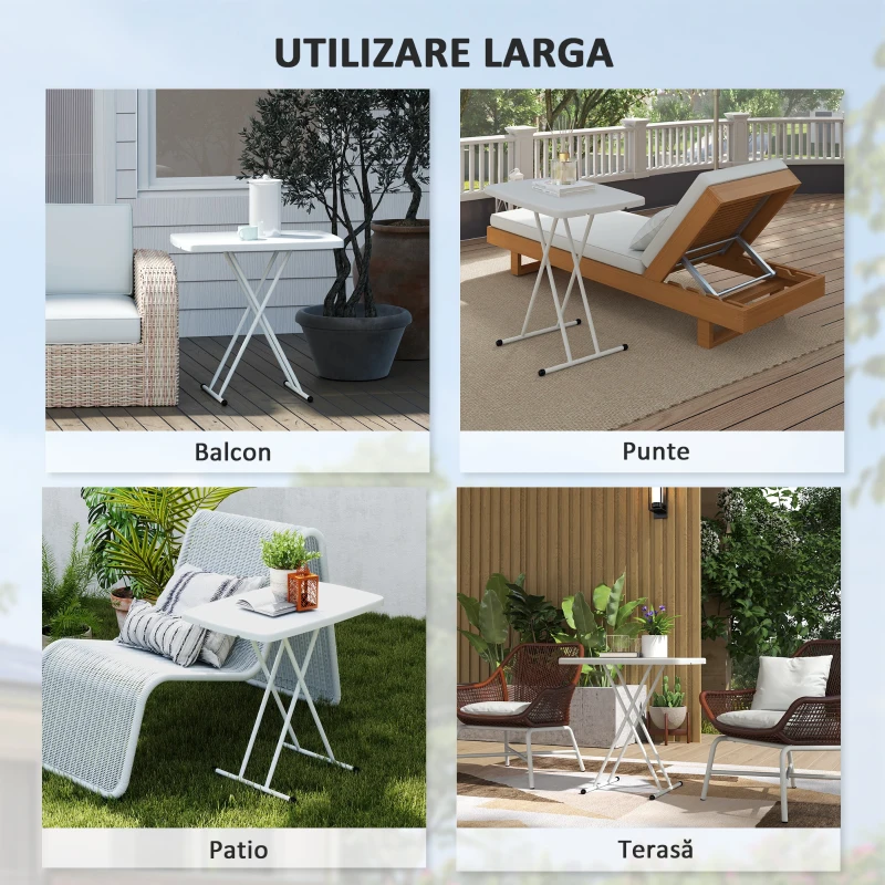 Outsunny Masă de Grădină Pliabilă cu Înălțime Ajustabilă, Metal și HDPE, Alb
