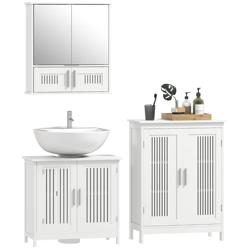 kleankin Modern Bathroom Storage Cabinet, Freestanding Floor Cupboard with Double Doors and Adjustable Shelves for Living Room, Hallway, Kitchen, Entryway, White