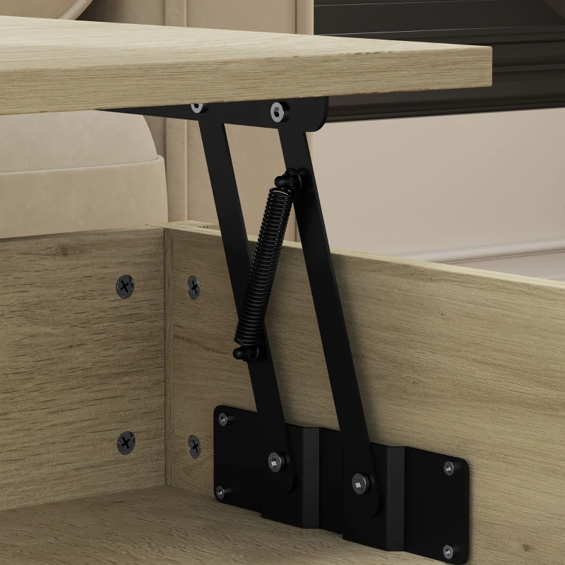 HOMCOM Mesa de Centro Elevable con Almacenamiento Compartimento Oculto Cajones y Estante Abierto 100x50x48-62 cm Roble