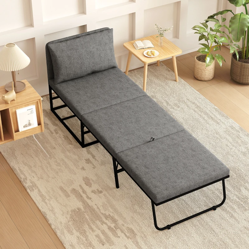 HOMCOM Fauteuil convertible 1 place 2 en 1 pliant avec coussin et housse anti-poussière, pour invités, salon, bureau, gris