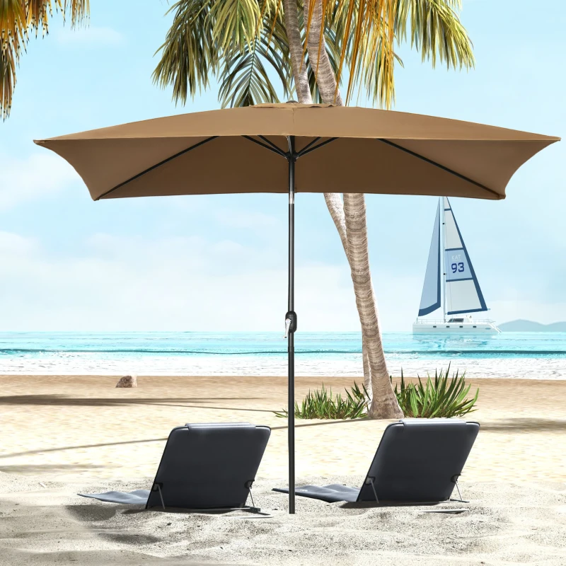 Outsunny Ombrellone da Giardino 2x3 m Rettangolare con Manovella e Angolazione Regolabile, Caffè