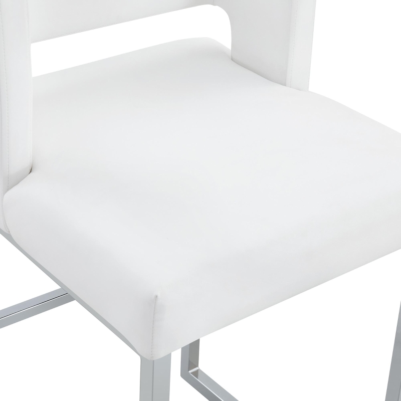 Lot de 2 tabourets de bar style nordique, structure métallique robuste avec pieds argentés, 48x53.3x91.4 cm, Blanc+Argent