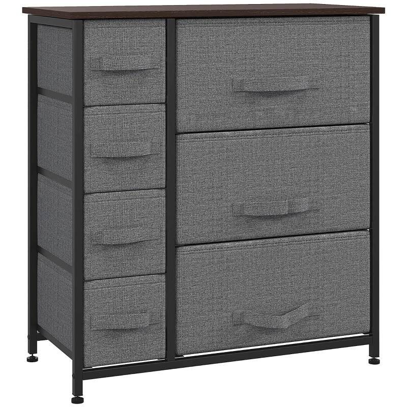 HOMCOM Commode 7 tiroirs en tissu, chiffonnier, meuble de rangement moderne, cadre en acier, commode chambre, salon, entrée, 63,5 x 30 x 71 cm, gris foncé