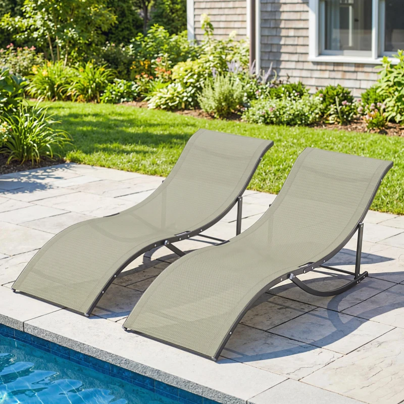 Outsunny Set 2 Sdraio da Giardino Pieghevoli, Lettino Prendisole in Alluminio e Textilene, 61x165x63cm
