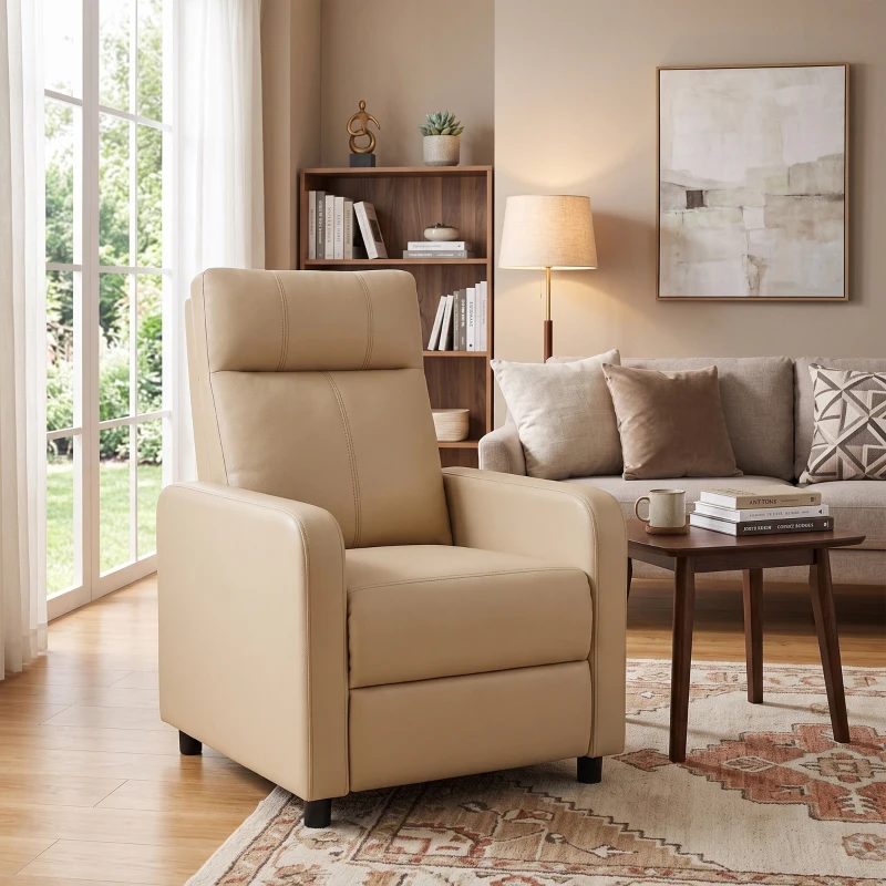 HOMCOM Poltrona Relax Reclinabile con Poggiapiedi e Schienale Regolabile a Spinta, Beige