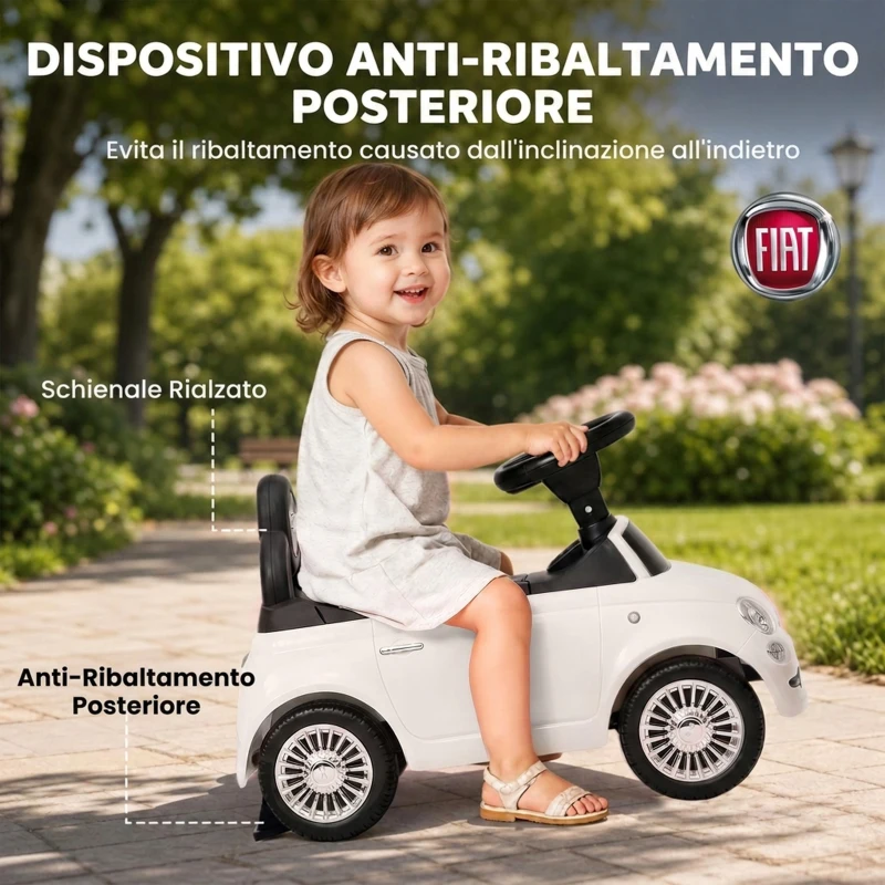 AIYAPLAY Macchina Cavalcabile per Bambini 12-36 Mesi Licenza Fiat con Musica e Clacson, Bianco