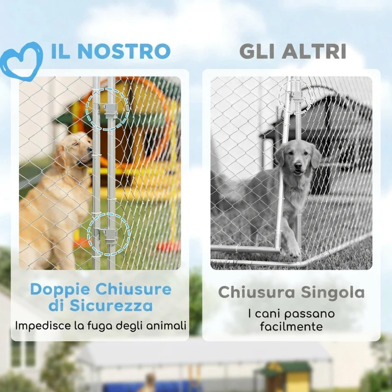 PawHut Recinto per Cani da Esterno con Rete Zincata e Serratura, in Acciaio e Tessuto Oxford, 4x2.3x1.5 m, Argento