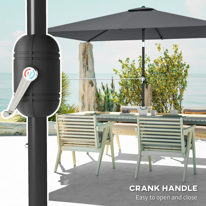 Outsunny Garden Parasol, Parasol Umbrella with Crank Handle, Tilt Function, Polyester Canopy, Dark Grey