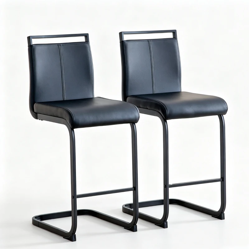 Lot de 2 tabourets de bar style nordique, design épuré et élégant avec piètement métal doré robuste, 39x46.5x96.5 cm, Noir
