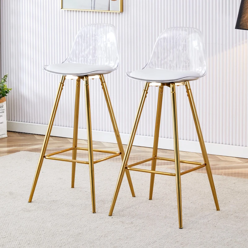 Lot de 2 tabourets de bar, design moderne et polyvalent idéal pour café, 38x33x96.5 cm, Transparent