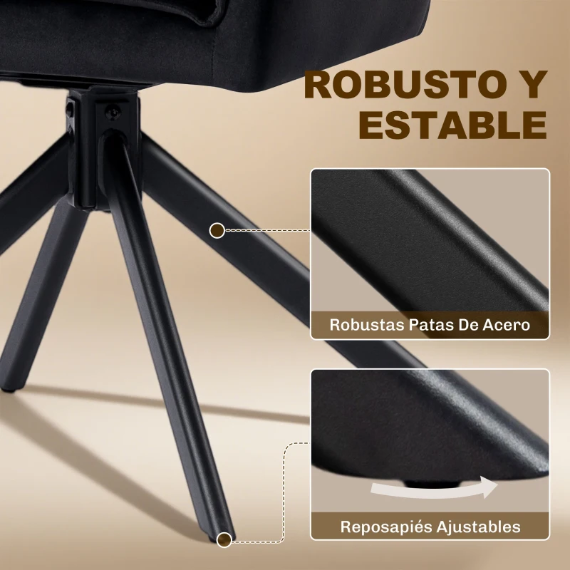 HOMCOM Pack de 2 Sillas de Comedor Giratorias con Reposabrazos Respaldo Acolchado Tapizado en Terciopelo Patas de Acero Negro