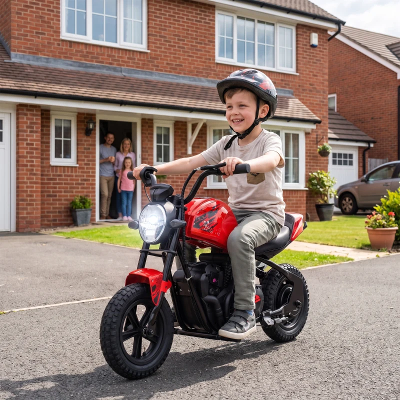 AIYAPLAY Moto da Cross Elettrica per Bambini 24V Motore 180W, 6-12 Anni, Pneumatici 30cm in Gomma, Rossa