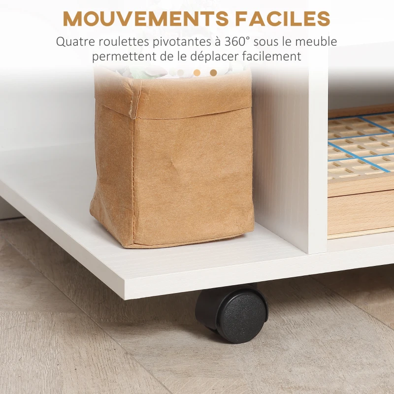 HOMCOM Meuble TV avec Roulettes 80 cm, Meuble Télé pour Téléviseur jusqu'à 42 Pouces avec Étagères Ouvertes, Style Moderne, Banc TV pour Salon, Chambre, Blanc