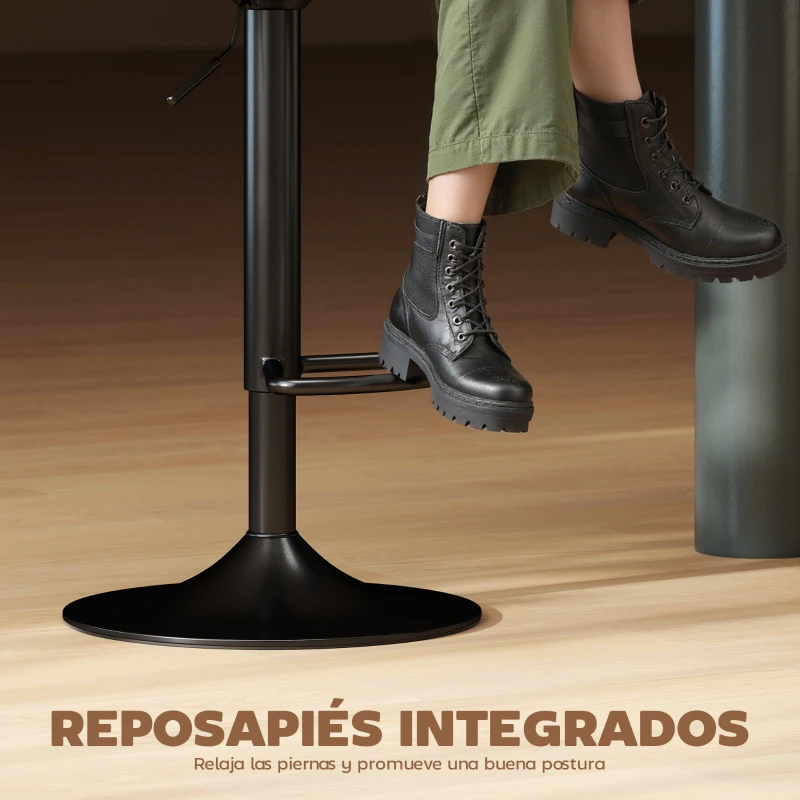 HOMCOM Juego de 2 Taburetes de Bar Giratorios en 360° Regulables en Altura de 84-105 cm Respaldo Hueco Reposapiés Blanco