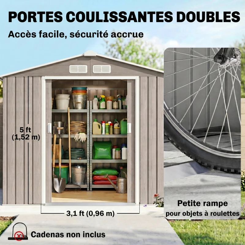 Outsunny Abri de Jardin 2,42 m² - Remise pour Outils avec Fondation - cabanon Porte verrouillable - tôle d'acier marron clair