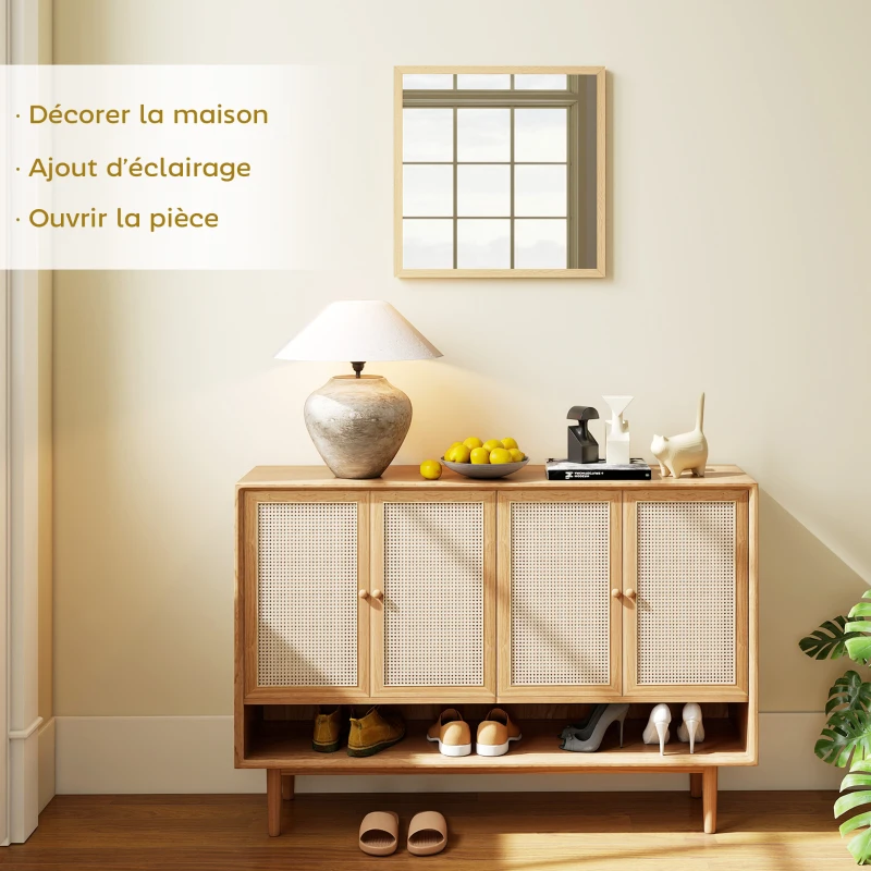 HOMCOM Miroir mural carré 50 x 50 cm, cadre en bois naturel, idéal pour la salle de bain, salon ou chambre