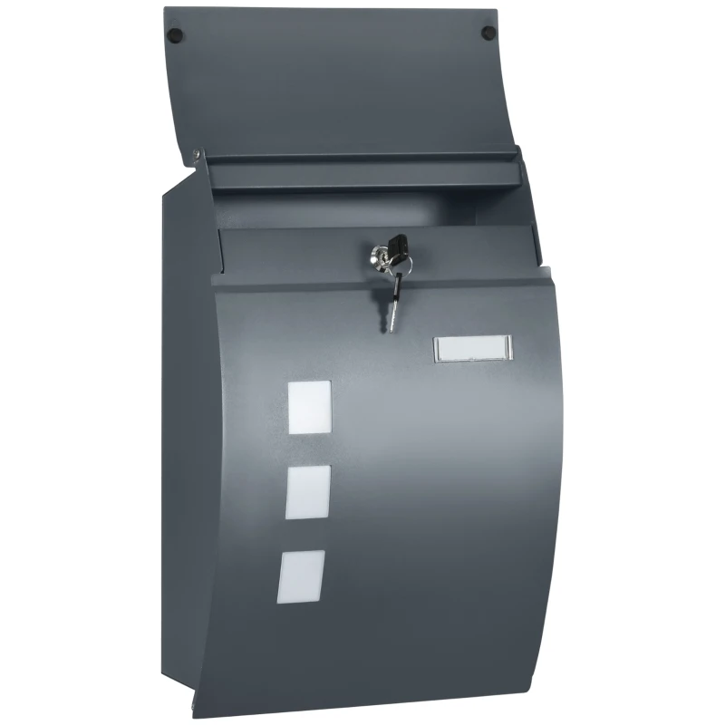 HOMCOM Cassetta Postale Ricurva in Acciaio con 3 Fessure e 2 Chiavi di Sicurezza 45x10x32 cm, Grigio