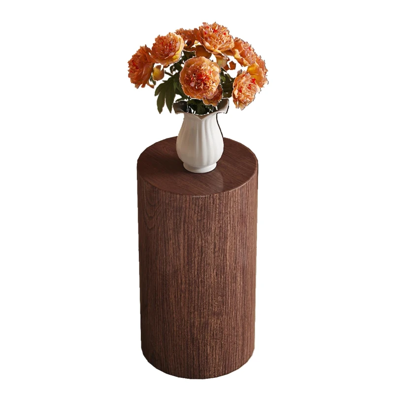 Table basse ronde élégante, bords arrondis et patins antidérapants, 30x30x55 cm, Noyer