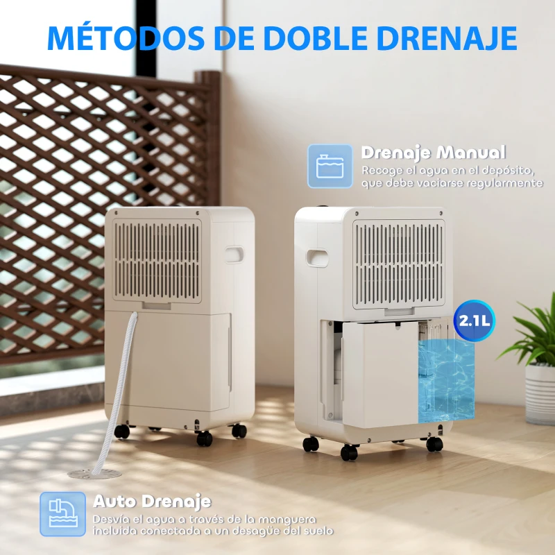 HOMCOM Deshumidificador 12L/día Depósito de Agua 2,1L Pantalla LED Temporizador 24 H Bloqueo Infantil hasta 12-25㎡ Blanco