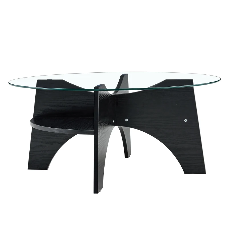 Table basse ronde, design moderne, patins antidérapants, 80x80x36 cm, Transparent