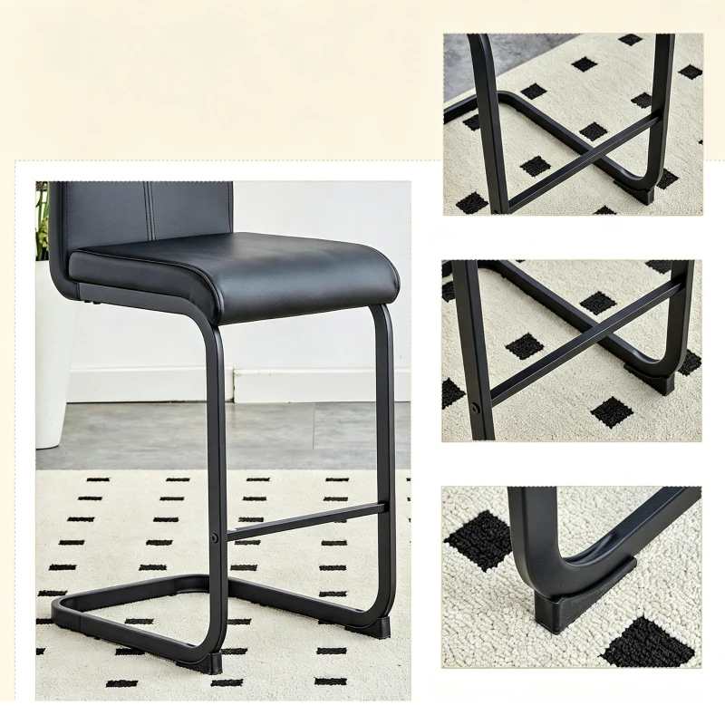 Lot de 2 tabourets de bar style nordique, design épuré et élégant avec piètement métal doré robuste, 39x46.5x96.5 cm, Noir