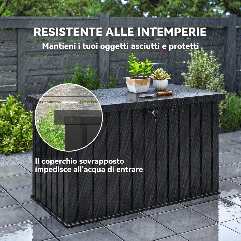 Outsunny Baule da Esterno da 400L in Acciaio Zincato con Serratura e 2 Chiavi 124x66x72 cm, Nero