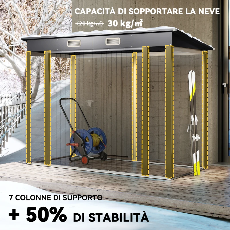 Outsunny Capanno Porta Attrezzi con Chiavistello, in Acciaio Zincato, 249x121x183 cm, Grigio
