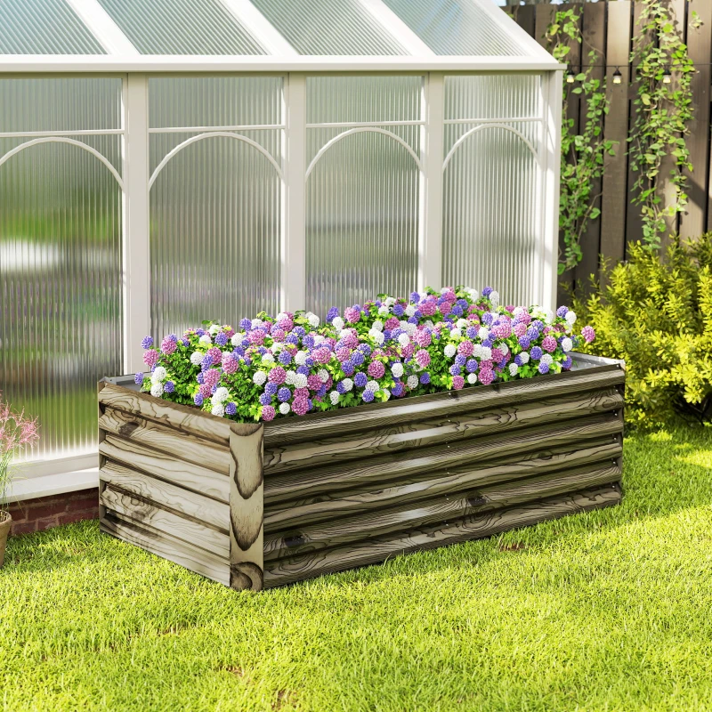 Outsunny Jardinera Exterior Grande Rectangular de Acero Galvanizado para Terraza con Base Abierta 180x90x57,5 cm Natural