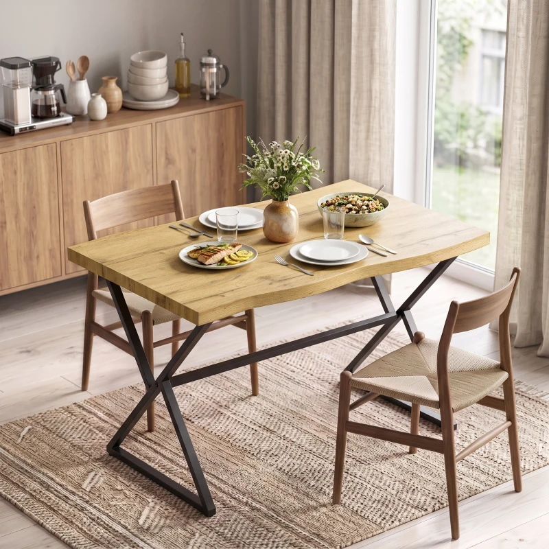 HOMCOM Esstisch für 2 Personen, Küchentisch, moderner Stil mit dicker Tischplatte, 110 x 67 x 75,5 cm, Schwarz und Eiche
