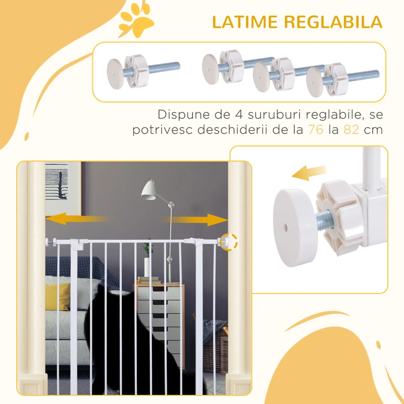 Pawhut Poarta Siguranta Copii & Animale – 76×72–82 cm, Alb Reglabila