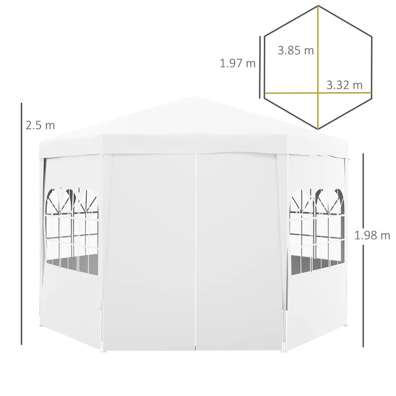 Outsunny 4m Hexagonal Gazebo Canopy Party Tent, Includes 6 Removable Side Walls for Outdoor Events, with Windows and Doors, White(m-13)