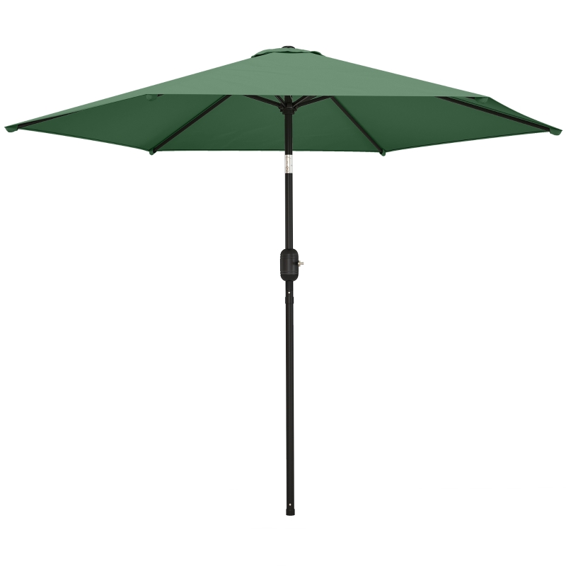 Outsunny 2.6 m Garden Parasol Umbrella with Aluminium Pole, Outdoor Patio Umbrella with Tilt and Crank, Vent, Dark Green