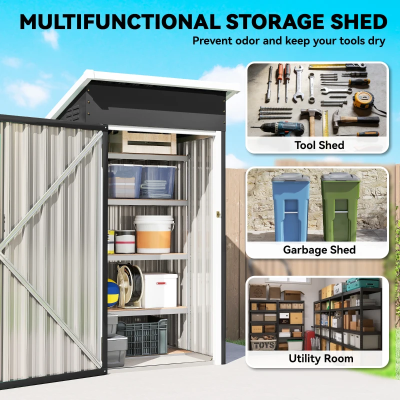 Outsunny 3.5 x 3 ft Outdoor Storage Shed with Sloping Roof, Lockable Door, 2 Vents and Gloves for Garden, Dark Grey